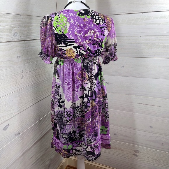 Beige by eci Purple Floral Print and Embellished Dress S (jrs) FREE SHIP - Picture 3 of 4